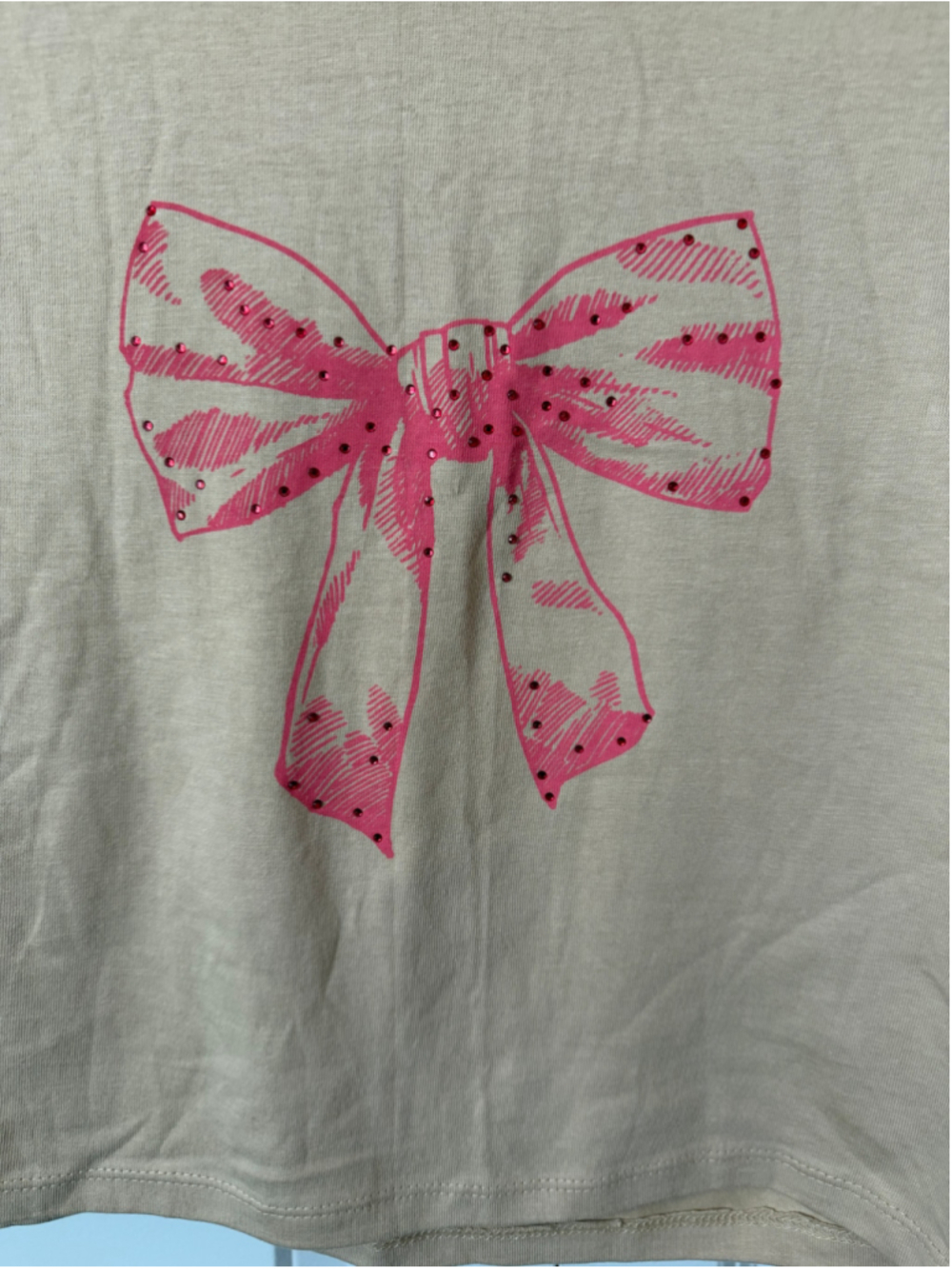 LOVE DAZED Beige Pink Bow Short Sleeve Tee L NWT - Picture 3 of 5